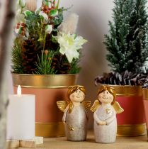 Artikel Bezauberndes Engel-Duo aus Keramik in Creme-Weiß mit Goldakzenten – 8.6 cm – Himmlische Dekorationsfiguren