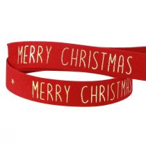 Artikel Festliches Weihnachtsband in Rot mit goldenem 'Merry Christmas' Schriftzug Breite 15mm Länge 5m