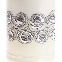 Artikel Grabkerze Weiß Rosen Silber Trauerlicht Ø7cm H18cm 77h