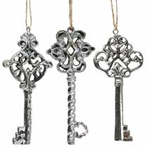 Artikel Deko Schlüssel zum Hängen Antik Silber 10cm 3St