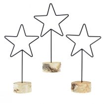 Artikel Dekorative Sternenkerzenhalter auf Holzsockel Schwarz & Natur, 40 cm – Stilvolle Tischdeko 3St