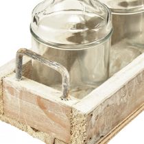 Artikel Flaschen Deko Glas mit Holz Tablett Vintage 24x9,5x14cm