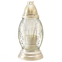 Artikel Grablicht Glas Vase Retro Grablaterne Klar Weiß Gold Ø11cm H26,5cm