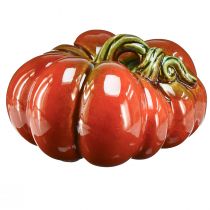 Artikel Glänzender Keramik-Kürbis in leuchtendem Rot-Orange mit grünem Stiel – 21.5 cm – Ideale Herbstdekoration