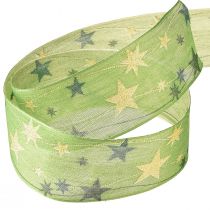 Artikel Schleifenband Weihnachten mit Sternen Geschenkband Grün mit Drahtkante 40mm 15m