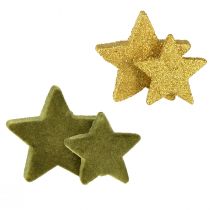 Streudeko Sterne Grün und Gold mit Glitter Tischdeko Weihnachten 4/5cm 40 St