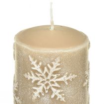 Artikel Stumpenkerzen Beige Kerzen Schneeflocken 150/65mm 4St