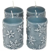 Stumpenkerzen Blau Kerzen Schneeflocken 100/65mm 4St