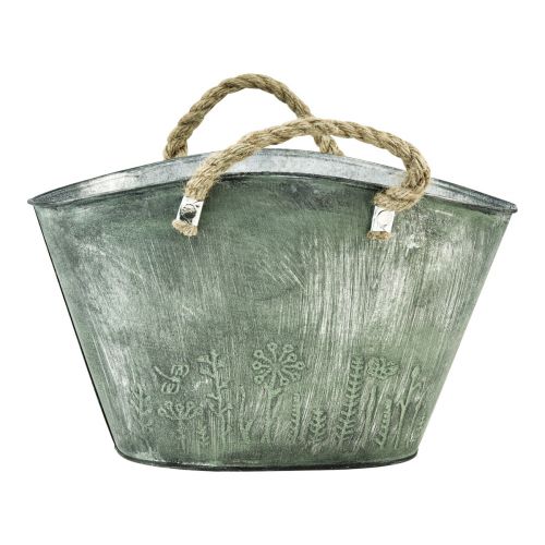 Artikel Blumentopf mit Griffen Tasche Metall Jute 24,5×17×15,5cm