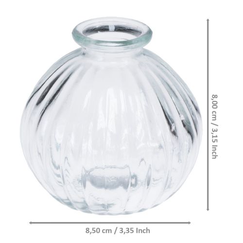 Floristik24 Kleine Glasvase Kugelvase Vase klar Rillen Ø8,5cm H8cm