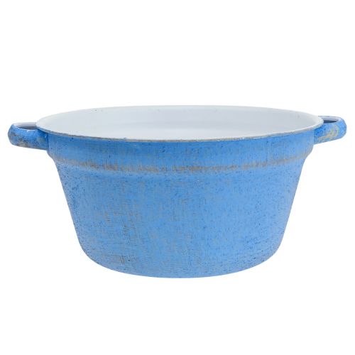 Floristik24 Dekoschale Übertopf Blau Metall Deko Shabby Ø17cm H8,5cm