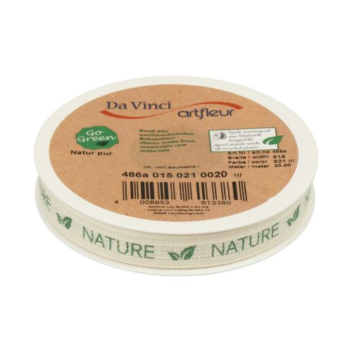 Artikel Geschenkband Dekoband Baumwolle Creme Nature 15mm 20m