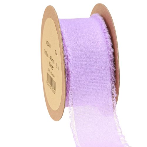 Floristik24 Chiffonband Flieder Stoffband mit Fransen Chiffon 40mm 15m