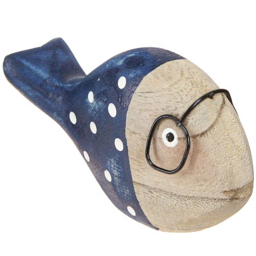 Artikel Deko Fisch mit Brille Natur Weiß Blau Holz 11–13cm 4 St