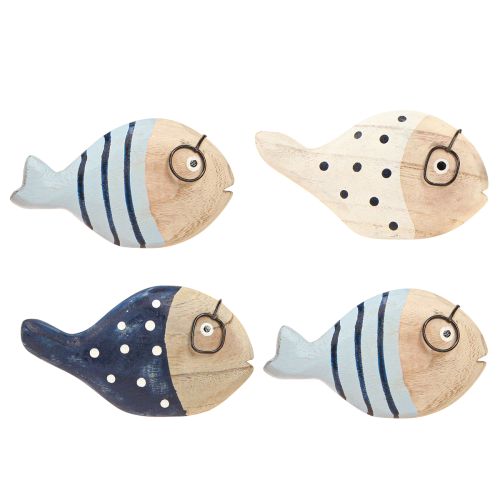 Artikel Deko Fisch mit Brille Natur Weiß Blau Holz 11–13cm 4 St