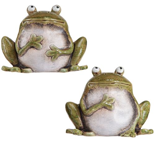 Artikel Deko Frosch Keramik Grün Braun Vintage L15,5cm 2 St