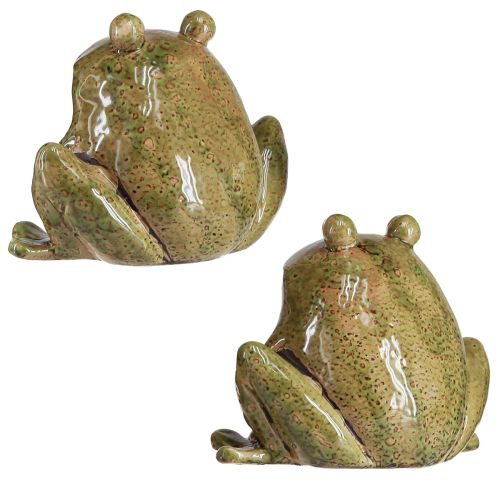 Artikel Deko Frosch Keramik Grün Braun Vintage L15,5cm 2 St