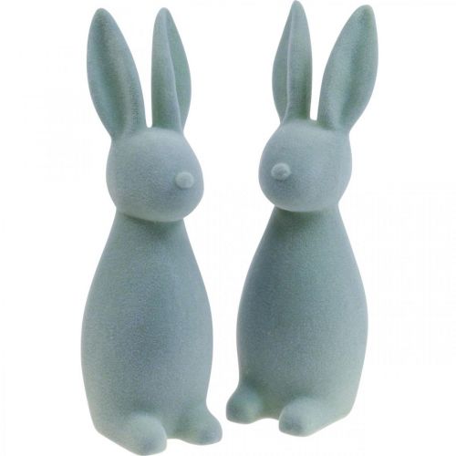 Floristik24 Deko Hase Deko-Osterhase Beflockt Graugrün H29,5cm 2St