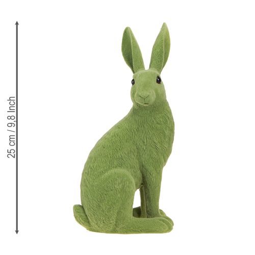 Artikel Deko Hase sitzend Figur Osterhase beflockt Grün 12×9×25cm