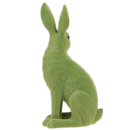 Artikel Deko Hase sitzend Figur Osterhase beflockt Grün 12×9×25cm