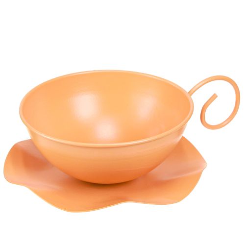 Deko Tasse Ø16cm H9cm mit Teller Metall Deko Orange 2St