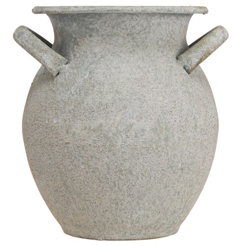 Artikel Deko Vase mit Griffen Vintage Übertopf Metall Grau H13cm