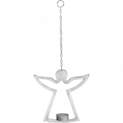 Artikel Teelichthalter mit Engel, Kerzendeko zum Hängen, Metall Silbern H20cm