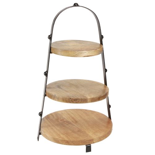 Etagere 3-stöckig Holz Deko Natur Schwarz Ø30cm H52cm