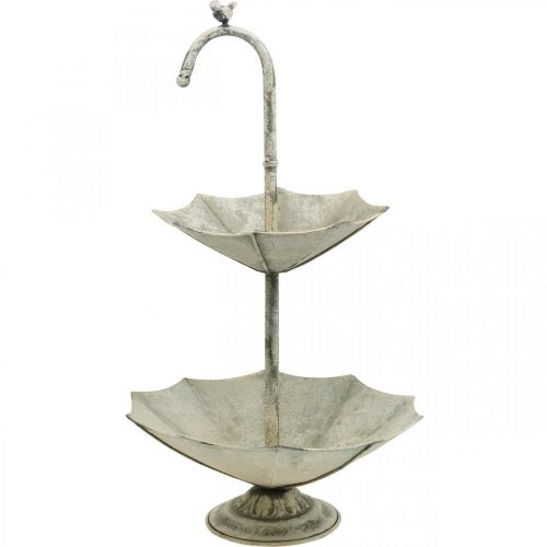 Artikel Etagere Metall Vintage Look Shabby Grau Schirm mit Vogel H60cm