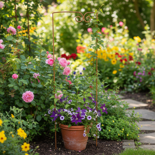 Artikel Rankhilfe aus Metall, geschwungenes Rankgitter für Garten und Pflanztöpfe, 75 cm Höhe, Braun