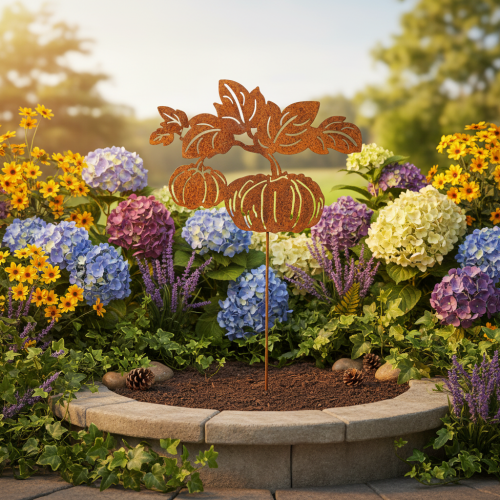 Artikel Gartenstecker Metall Kürbis Rostoptik 100cm