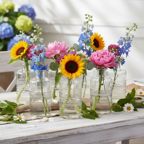 Artikel Glasflasche zylindrisch mit Muster klar 15 cm als Dekovase 6er Set