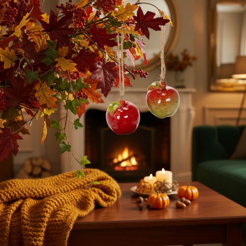 Artikel Herbstdeko Äpfel Keramik 5cm rot-grün zum Hängen 4er Set