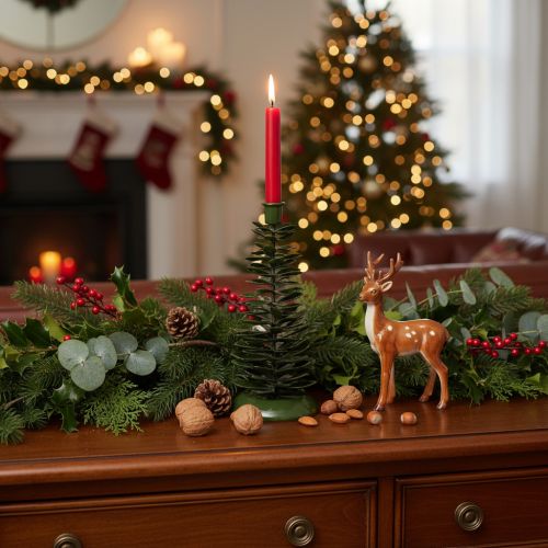 Artikel Kerzenständer Tannenbaum Grün Metall 28 cm Innenbereich