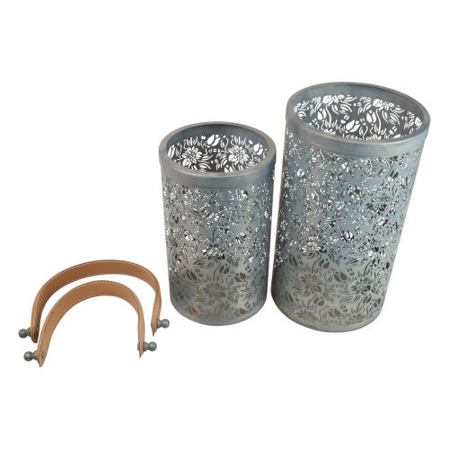 Artikel Gartenlaterne Metall Laterne Henkel Grau H30,5/25cm 2er-Set