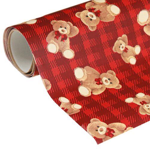 Floristik24 Geschenkpapier Geburtstag Teddybär Rot Kariert 70x200cm