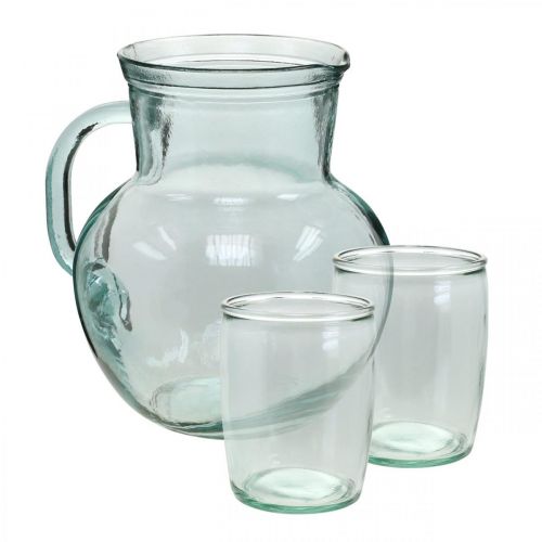 Glaskanne mit Trinkgläsern, Getränkeset zum Servieren Bläulich Klar H20cm/11,5cm 5-teilig