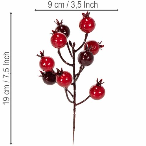Artikel Künstlicher Granatapfelzweig, 19 cm, rot, 4 Stück, für Vase und Gestecke