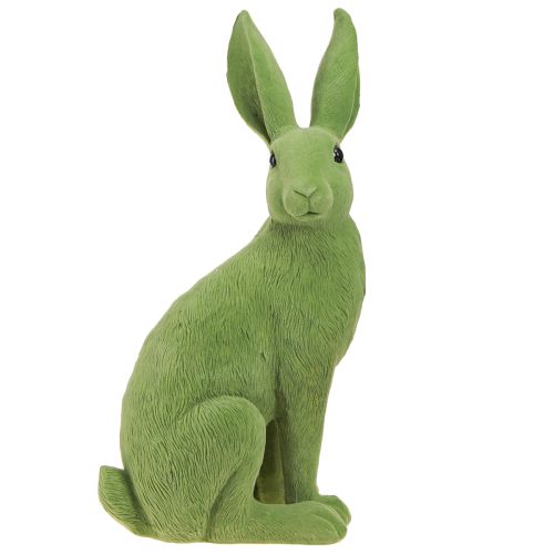 Hase Grün Sitzender Osterhase Deko beflockt 16×13×35cm