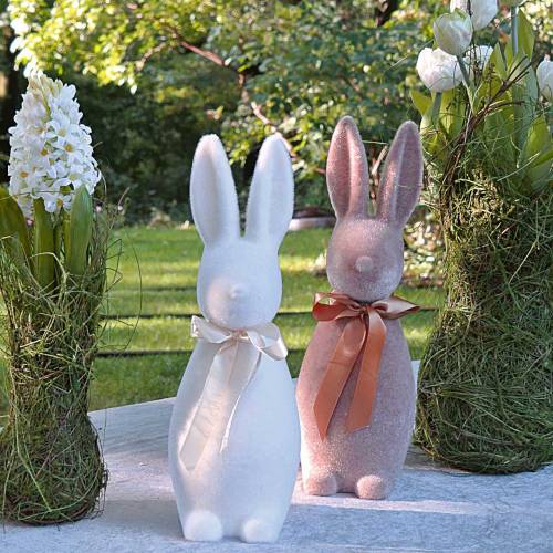 Artikel Hase beflockt Creme Weiß H49cm