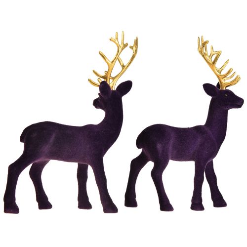 Artikel Hirsch Deko Rentier Violett Gold Kalb Beflockt 20cm 2er-Set