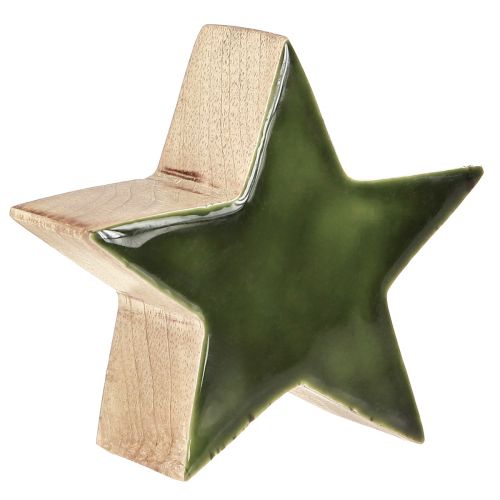 Floristik24 Holzstern Grün Natur Stern Mangoholz Tischdeko Ø10cm 3 St