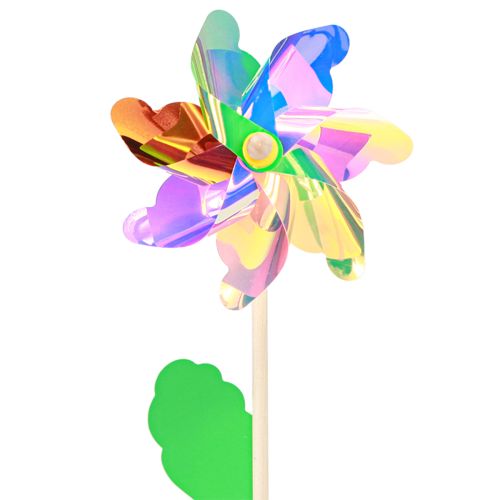 Irisierendes Windrad Blume mit Blatt Windmühle Ø17,5cm 2St