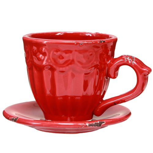 Floristik24 Keramik Kerzenhalter Rot Tasse Für Stabkerzen 13×11×8cm 3 St