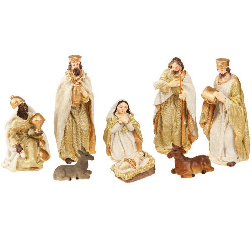 Krippenfiguren Set 8 Figuren Creme Gold Handbemalt 6-12,5cm