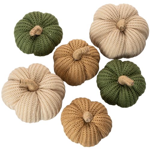 Artikel Deko-Set gestrickte Kürbisse Baumwolle 10 cm Braun Beige Grün 6 Stück
