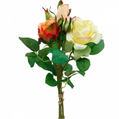 Artikel Kunstblumen, Rosenstrauß, Tischdeko, Seidenblumen, künstliche Rosen Gelb-Orange