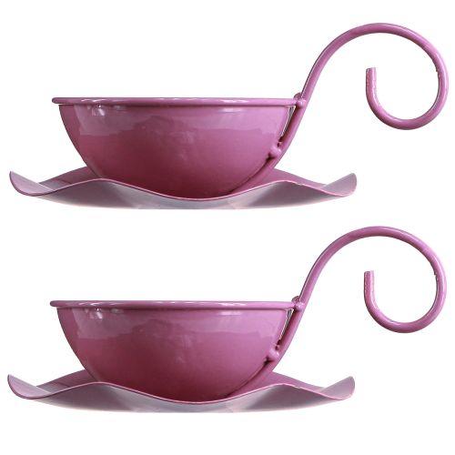 Artikel Metall Deko Tasse mit Unterteller Pink H8cm Ø11,5cm 2St