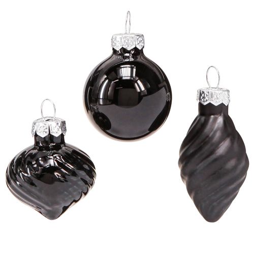 Floristik24 Mini Christbaumkugeln Glas Zwiebel Schwarz Ø3cm 9 St