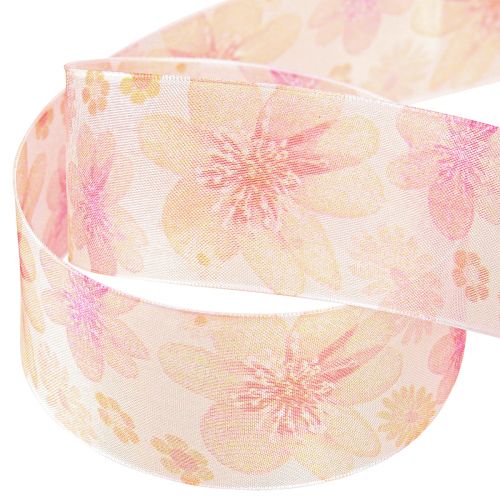 Artikel Organzaband mit Blumen Geschenkband Apricot 40mm 15m